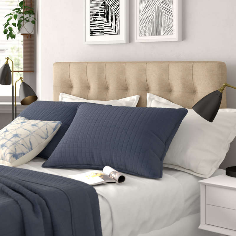 Lily Upholstered Fabric Headboard, King, Beige Polyester Blend