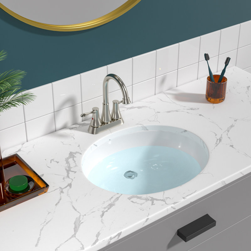 19" L x 16" W Oval Ceramic Vessel Sink Undermount Bathroom Sink with Overflow