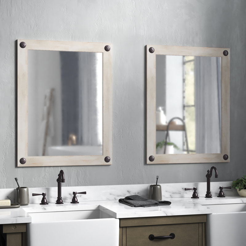 Ensemble de 2 miroirs de campagne / campagne Edna, Blanc délavé