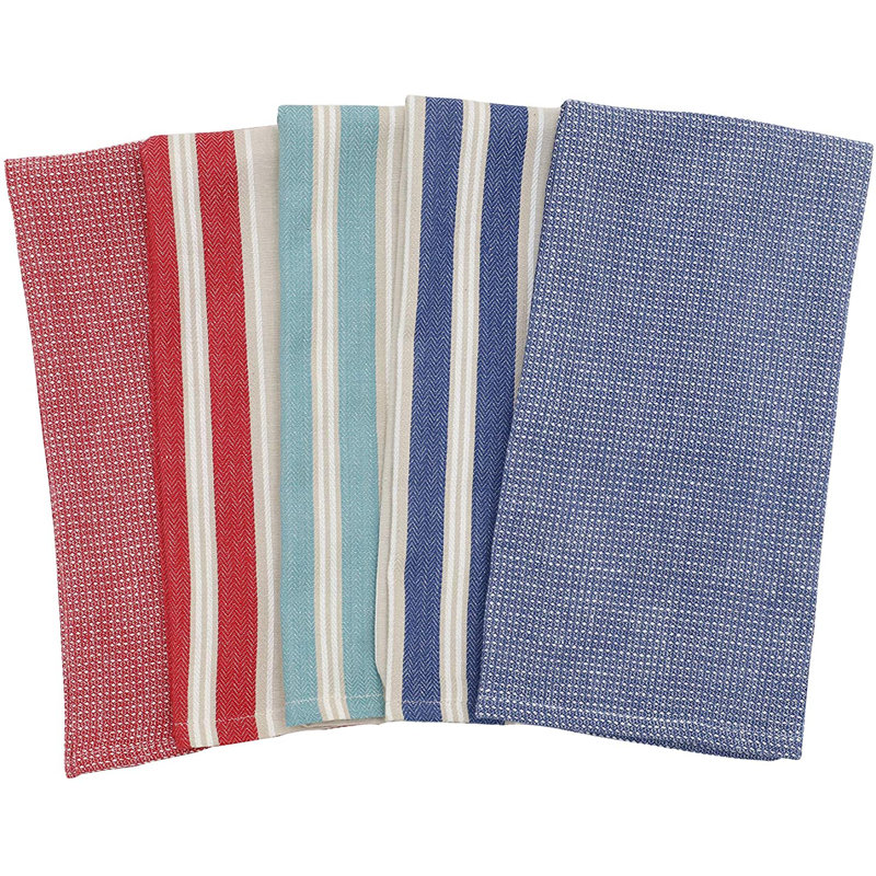 Cotton Stripe Tea Towel Kitchen Towel, Red/Taupe/Aqua/Navy