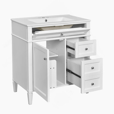 Meuble-lavabo moderne de 30 po avec lavabo supérieur, 2 tiroirs, tiroir basculant et tablette réglable pour un rangement efficace
