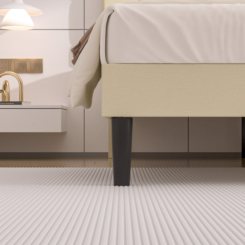 Lit plateforme tapissier Candelaria avec tête de lit capitonnée réglable, cadre de lit en tissu de lin avec tête de lit capitonnée à boutons, aucun sommier requis, support à lattes en bois, lit tapissier moderne pour la chambre à coucher