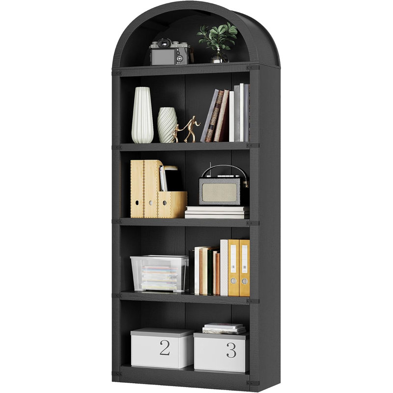 71" Tall 5-Tier Wooden Bookshelf, Open Display Storage Shelf, Black/Brown