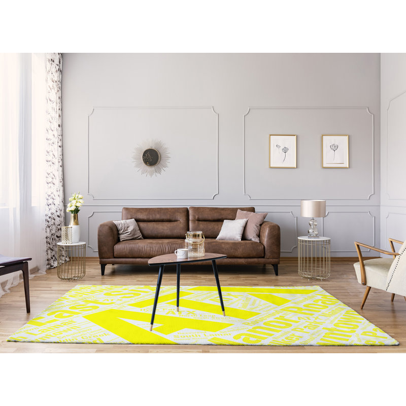 Tapis jaune poils longs à tissage plat, Rectangle 5 pi x 7 pi