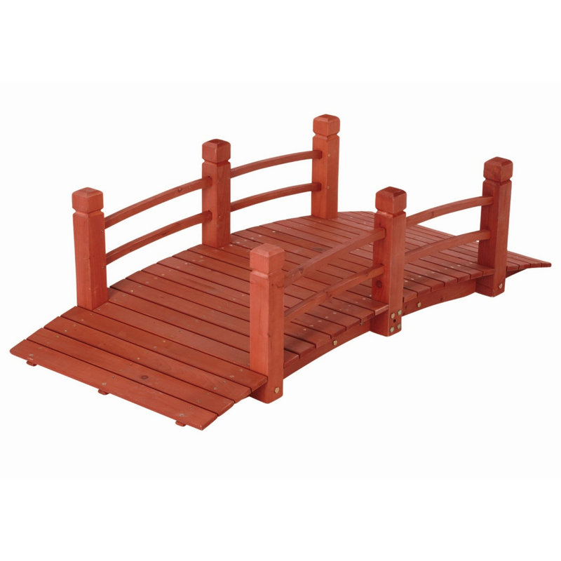 Pont de jardin en bois avec doubles rails
