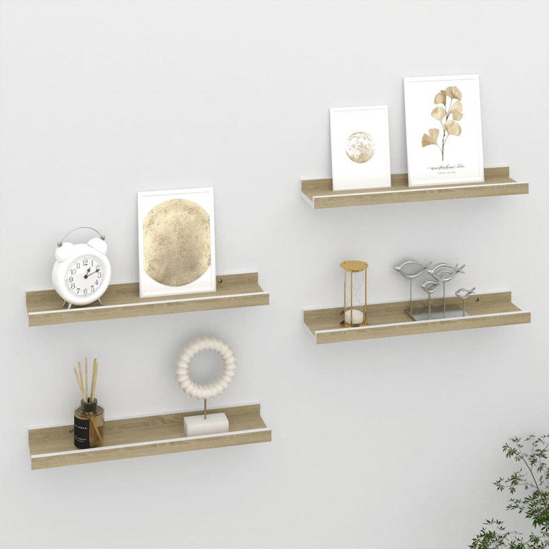 Tablette murale Tablette flottante à fixation murale pour cadre photo, H 1,2 po x l 15,7 po x P 1,2 po, Blanc/chêne