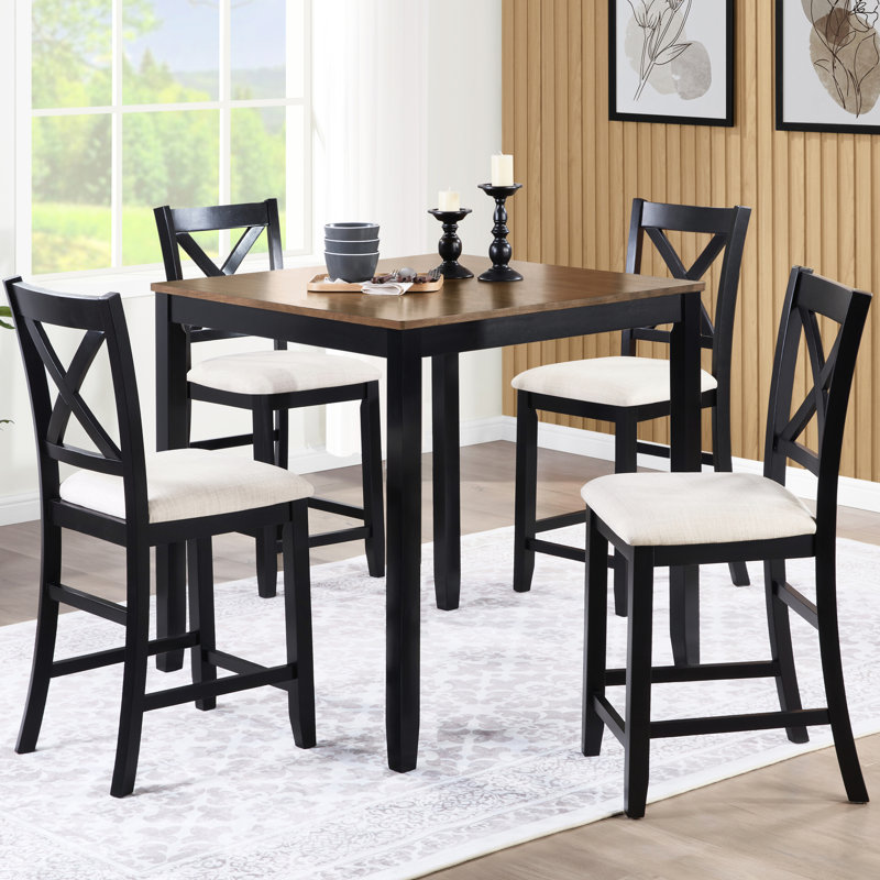 Table de salle à manger carrée 5 pièces Classic à hauteur de comptoir, 4 chaises avec sièges confortables et pieds antidérapants, style, table imperméable et facile à nettoyer, idéal pour les pièces avec plateau de table à l'arrière, idéal pour les petits espaces