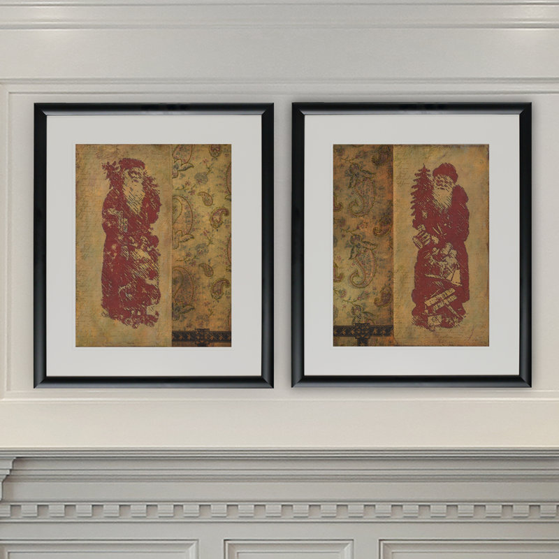 " Vinatage Santa " 2 - Pieces, Black Framed