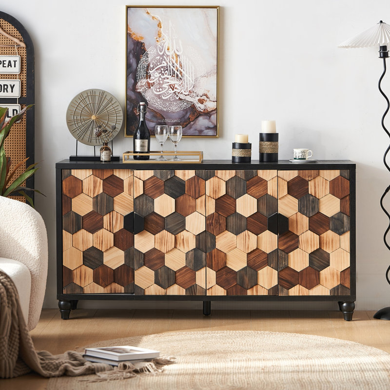 Armoire de rangement vieillie avec motif nid d'abeille
