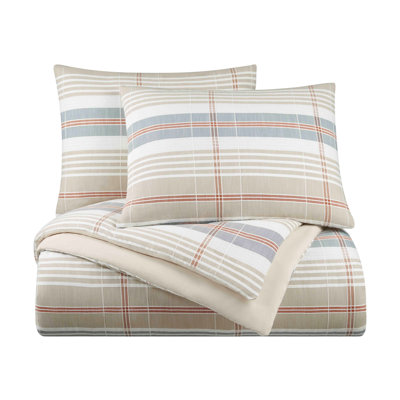 Vellux Oslo Plaid Comforter Set, 100% Cotton, Soft & Lightweight, 68x88, Taupe