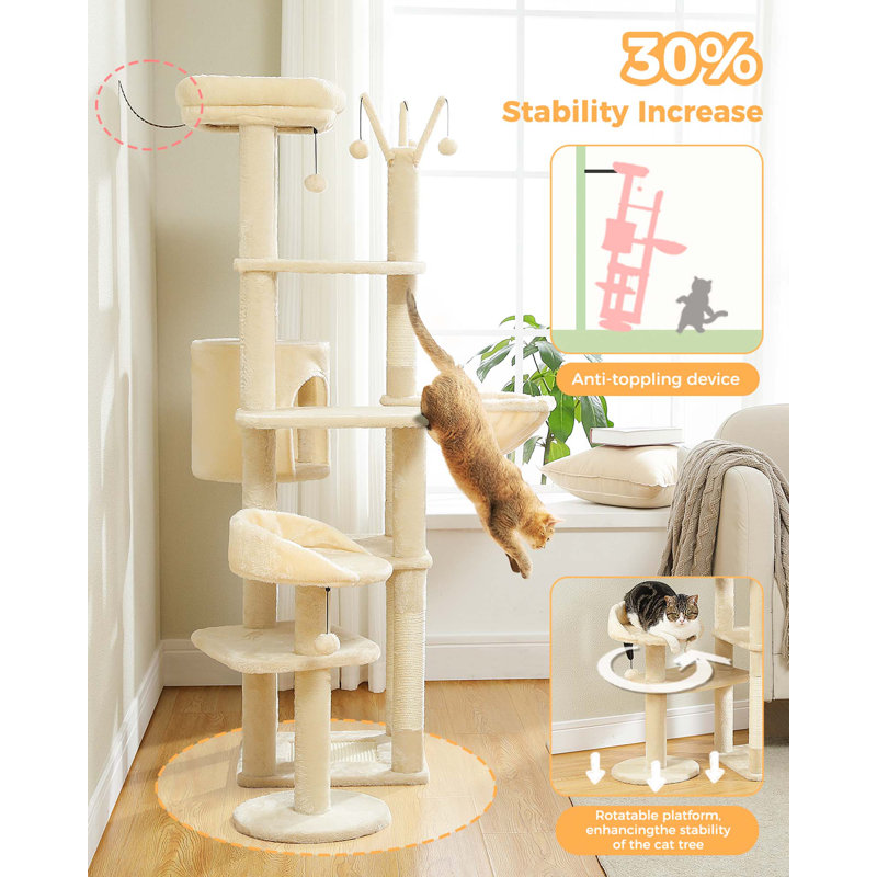 Beige Multi-Level Cat Tree Tower with Hammock and Scratching Posts