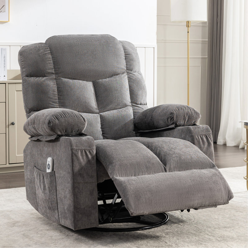 Fauteuil à bascule de massage pour fauteuil inclinable pour adultes surdimensionné avec 2 porte-gobelets, port de charge USB doux avec massage manuel et chaleur