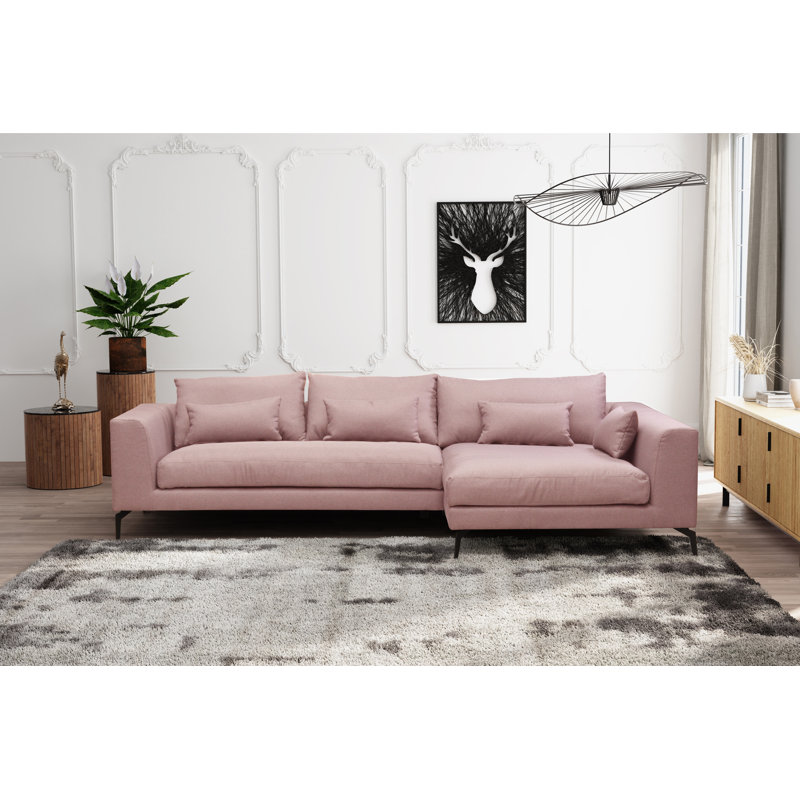 Cahoe Corner Sofa in Cord Fabric, Right Hand Facing, Powder Pink, Polyester
