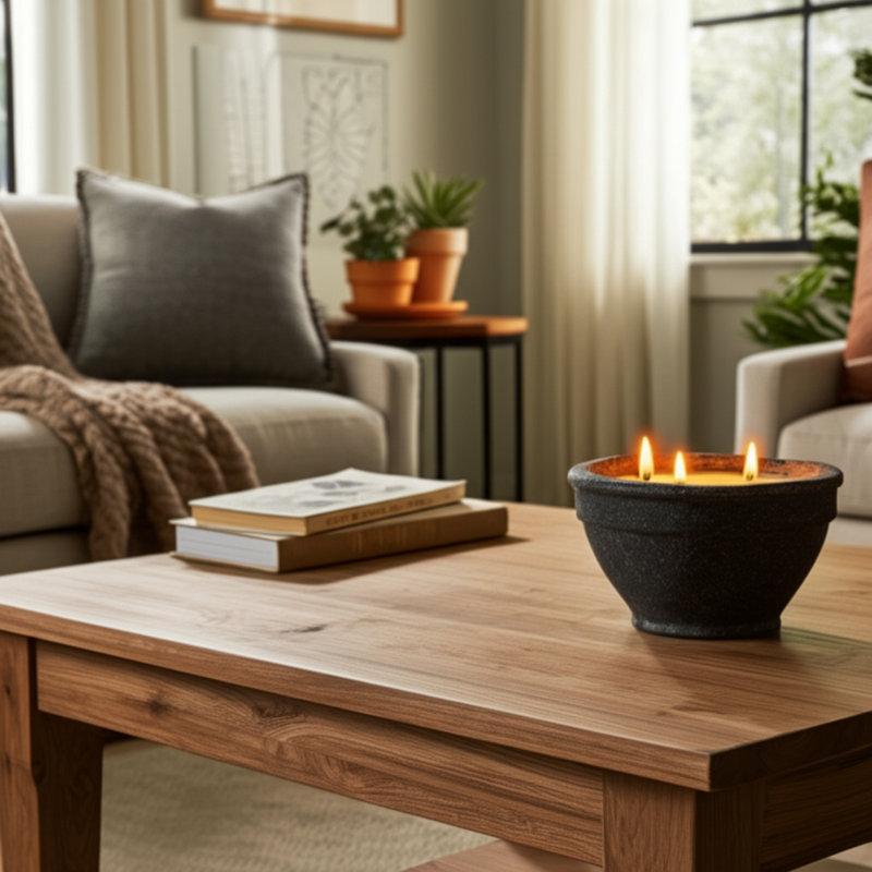 Jeimi Decorative Bowl Scented Candle for Living Room Decor - Modern Terracotta Candle for Coffee Table, Bookshelf, Bedroom Nightstand, and Home Accent