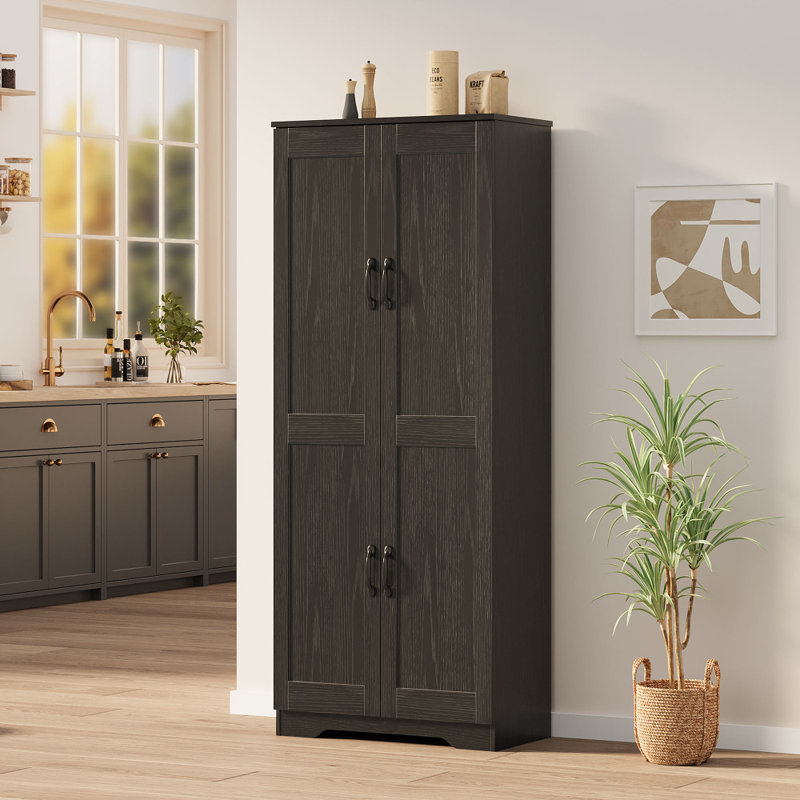60" Kitchen Storage Pantry Cabinet, Farmhouse Deep Storage Cabinet with 3 Adjustable Shelves & 4 Doors, Large Rustic Wood Cupboard for Kitchen, Dining Room