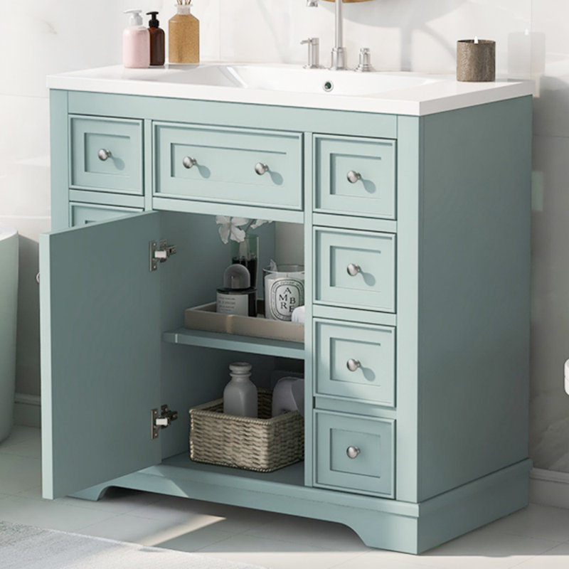 Ensemble de meuble-lavabo 36 po avec lavabo, 1 armoire et 6 tiroirs, Sarcelle