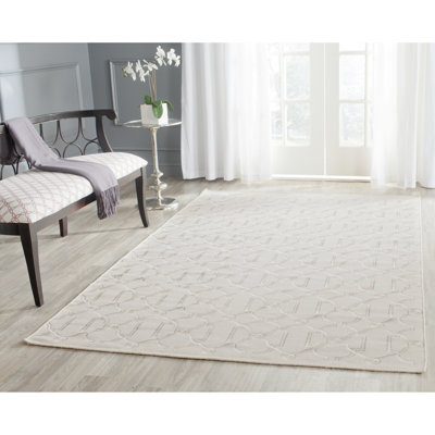 Tapis beige en laine / soie tissé à la main à motif géométrique Rodgers