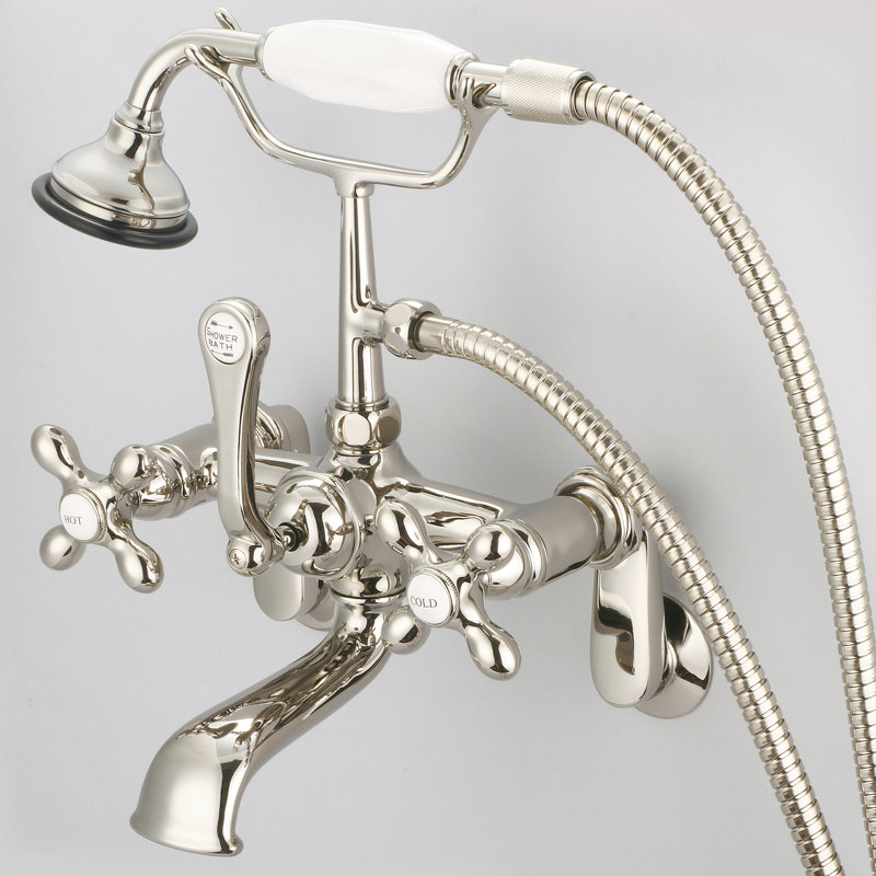 Stonington 3 Handle Clawfoot Tub Faucet, Cross Handles, Polished Nickel
