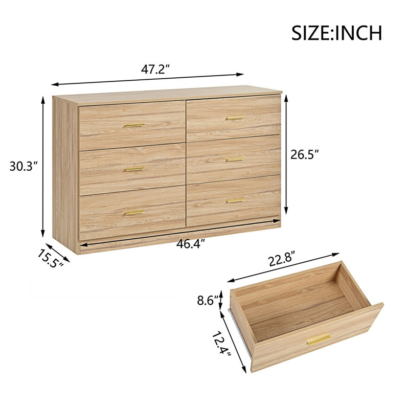 Nergizli 47.24'' W 6 - Drawer Dresser, Natural