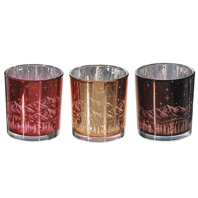Glass Tealight Holders Midnight Forest - Set Of 3