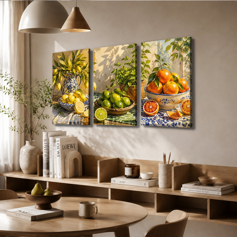 3 panneaux muraux d'agrumes méditerranéen nature morte, reproduction d'art sur toile pour le salon, 24 * 36 pouces * 3