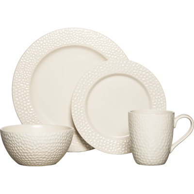 Gourmet Basics by Mikasa Hayes White 16-Piece Stoneware Dinnerware Set, Service for 4