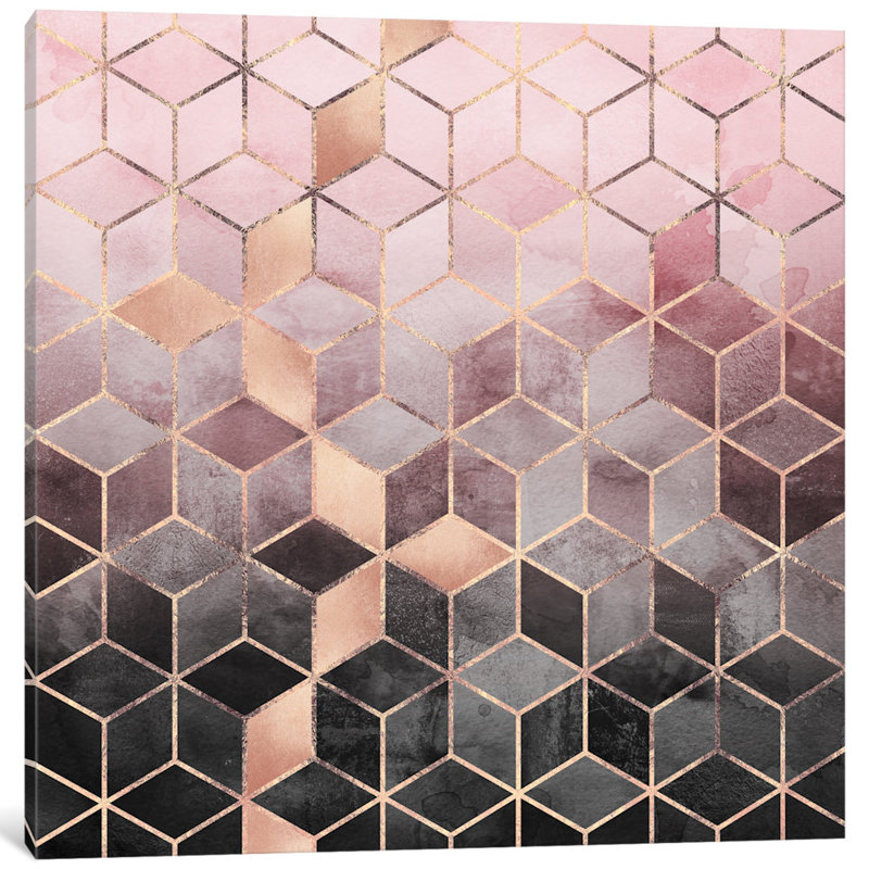 «Pink and Gray Cubes» par Elisabeth Fredriksson - reproduction d'art graphique sur toile tendue, H 48 po x l 48 po x p 1,5 po