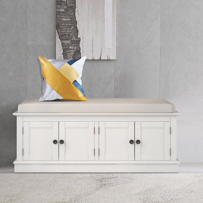 Linen Blend Upholstered Storage Bench