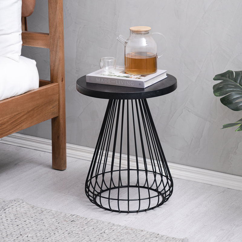 Hanley Solid Wood Top End Table, Black, Black