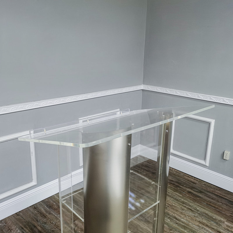 Clear Acrylic and Brushed Stainless Steel Podium with Shelves