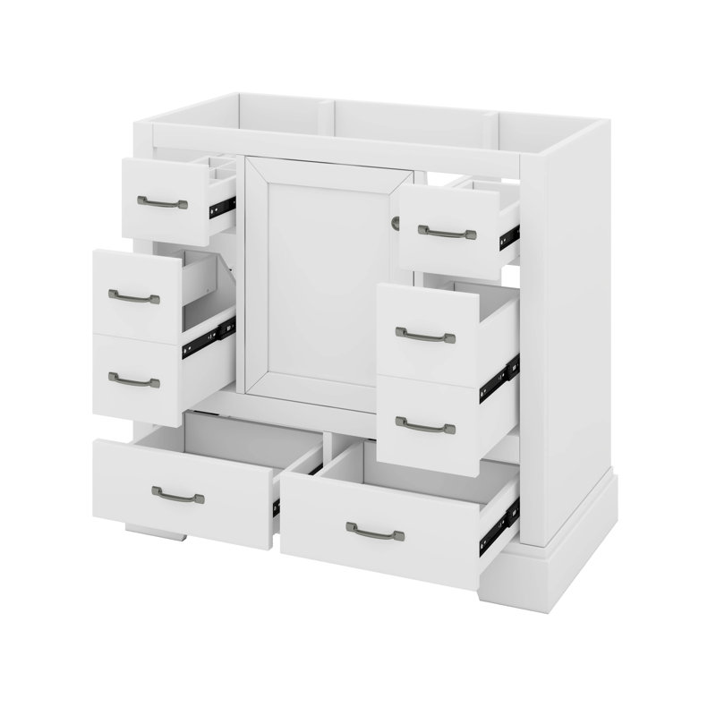 Meuble-lavabo 36 po sans lavabo, 6 tiroirs, diviseur de tiroir multifonctionnel, Blanc