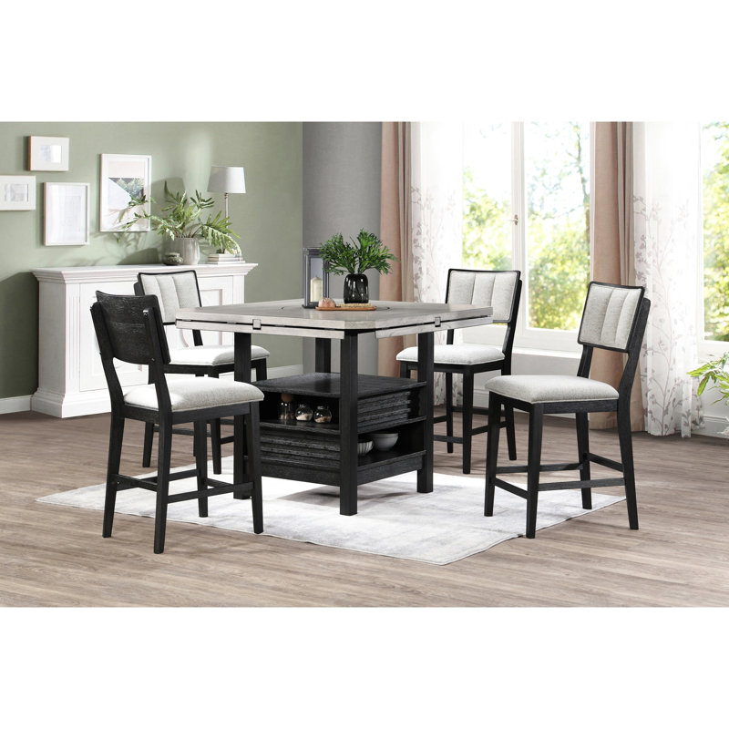 Chaises modernes à hauteur de comptoir - Tissu en bois avec repose-pieds avec tabourets noirs / gris