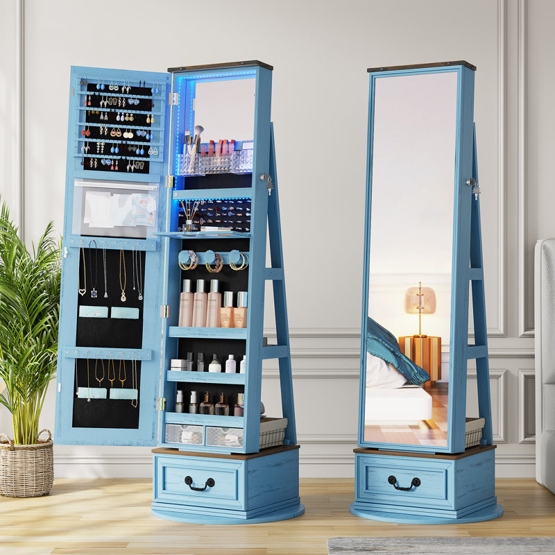Jewellery Cabinet with Mirror, Blue