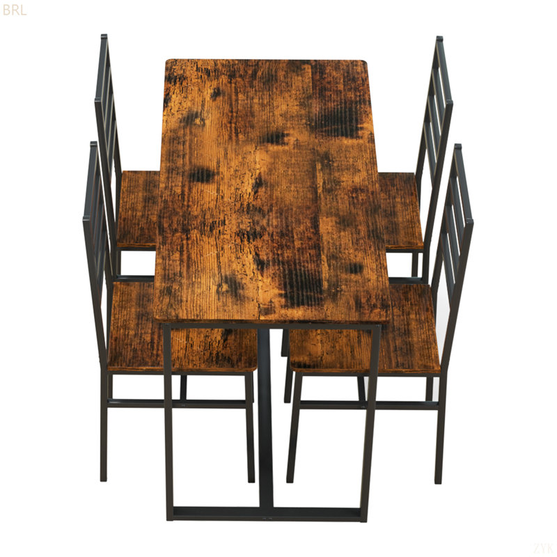 Metal And Wood Indoor Modern Dinning Table Furniture Set For 4, Dining Table Chairs