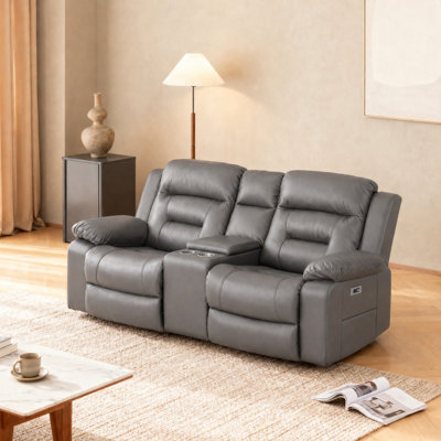 Causeuse inclinable électrique en similicuir 71,5 po avec console de rangement et ports USB et USB-C