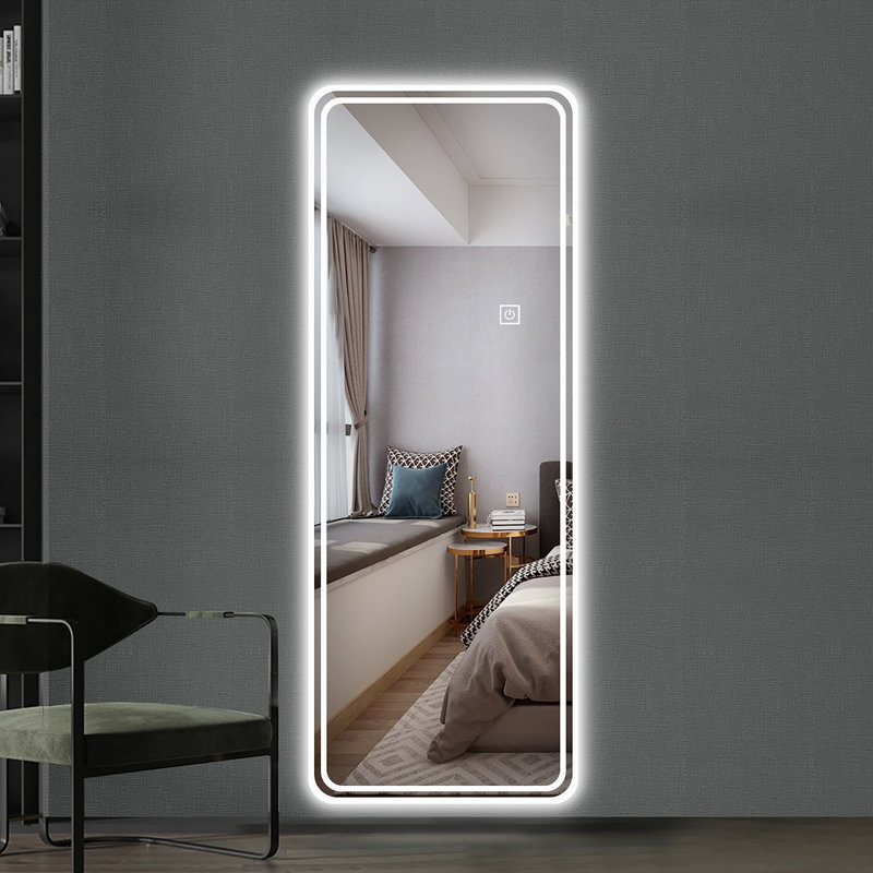 Miroir de plancher pleine longueur 65 po x 24 po à DEL avec miroir de corps entier, miroir mural avec lumières, miroir de coiffeuse, miroir de chambre à coucher avec gradateur et 3 modes de couleur