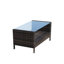 Table basse d'extérieur brune avec surface en verre trempé, 34,6 x 20,5 x 17,7 pouces, protégée, outils d'assemblage disponibles facilement