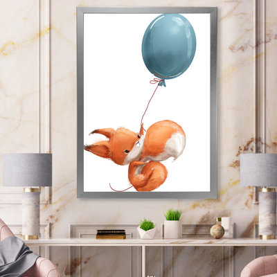 Mignon petit dessin d'un écureuil avec ballon - peinture sur toile