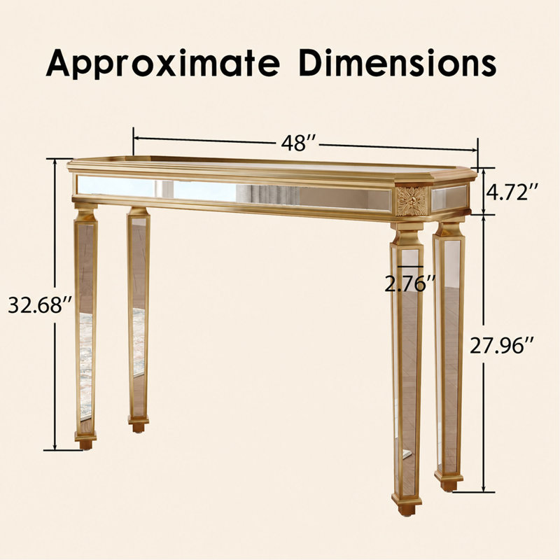 Miroir console rétro à grain de bois pour l'entrée, canapé, salon, l 48 po x H 32,68 po x P 14 po, doré