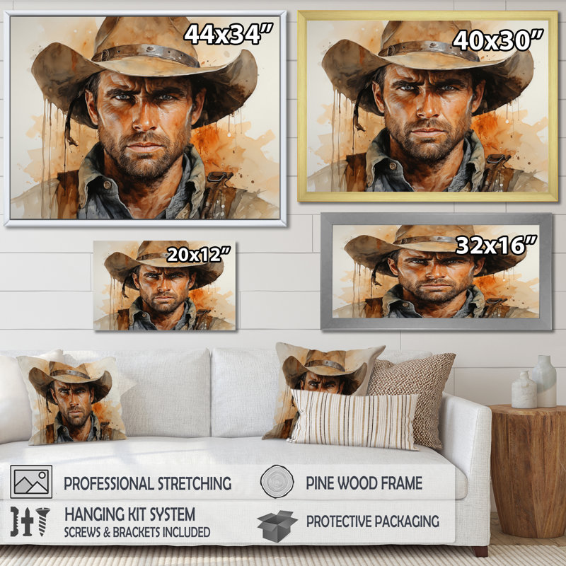 " Cowboy Beneath The Wide ", 16" H x 32" W x 1" D, Gold Single Picture Framed