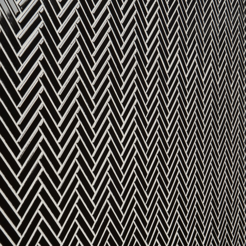 Monogram Herringbone 11.14 in. x 11.14 in. Glossy Porcelain Mosaic Floor And Wall Tile (0.86 Sq. Ft. / Each), Black