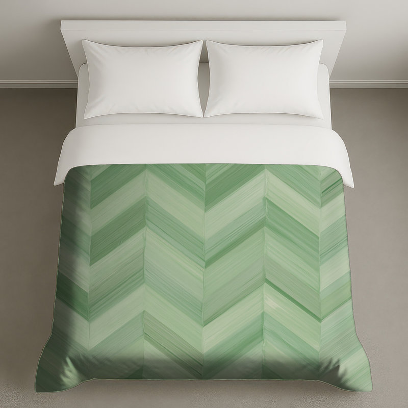 Green Chevron Pattern Duvet Covers, King