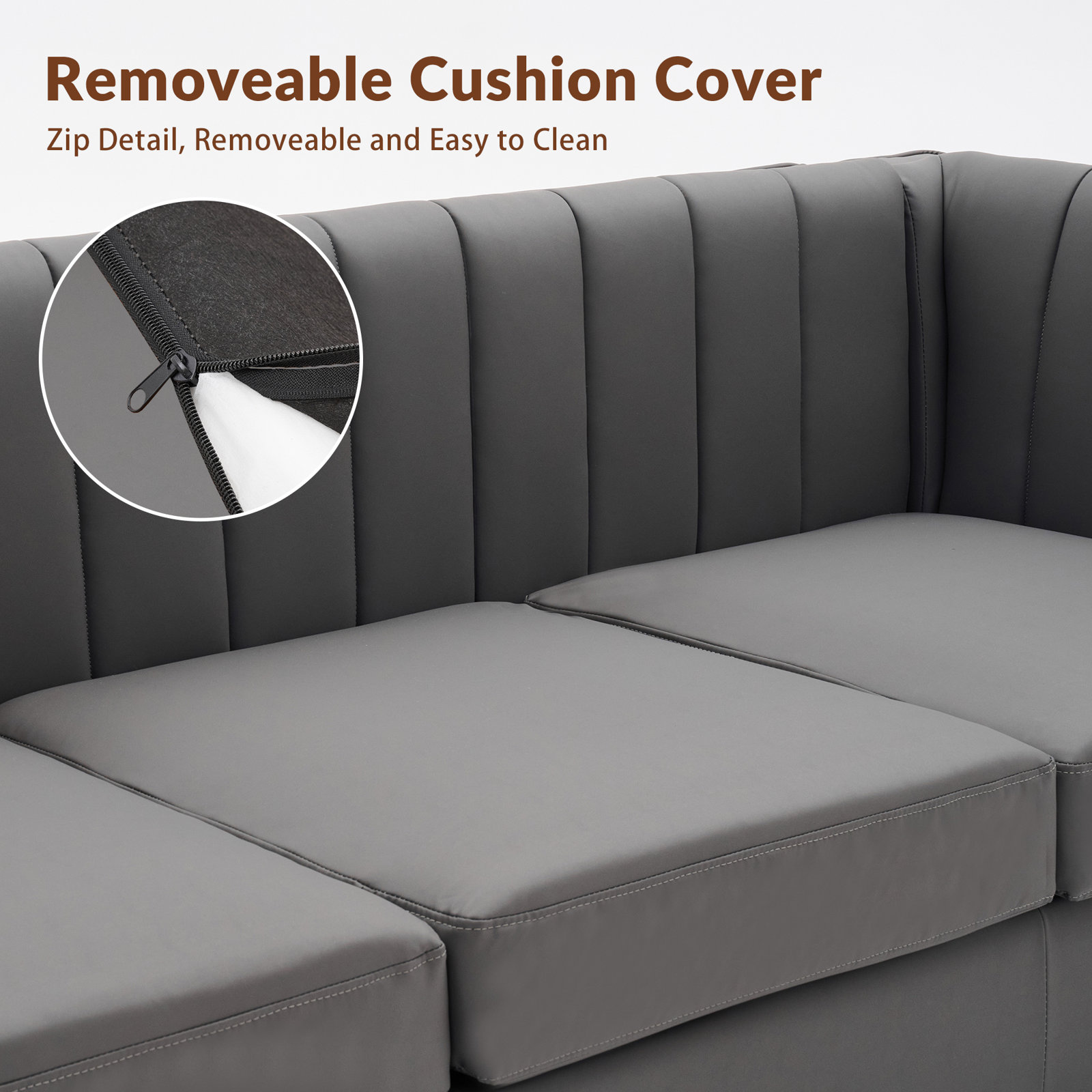 89" Velvet Sofa, Gray Faux Leather