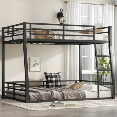 Lit superposé au dessus d'un grand lit double en métal pour les adolescents et les adultes, peu encombrant / sans sommier, noir