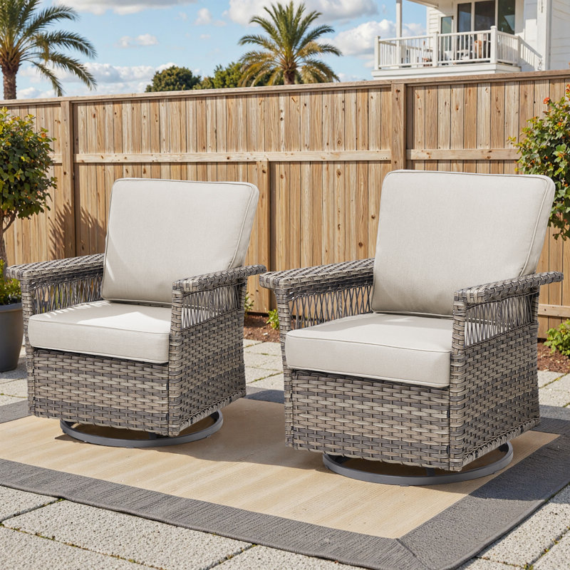 Ensemble de 2 chaises de patio pivotantes avec coussins Anferney, Beige, Gris