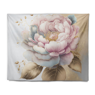 Polyester polyester rose et or Camélia I tapisserie avec punaises