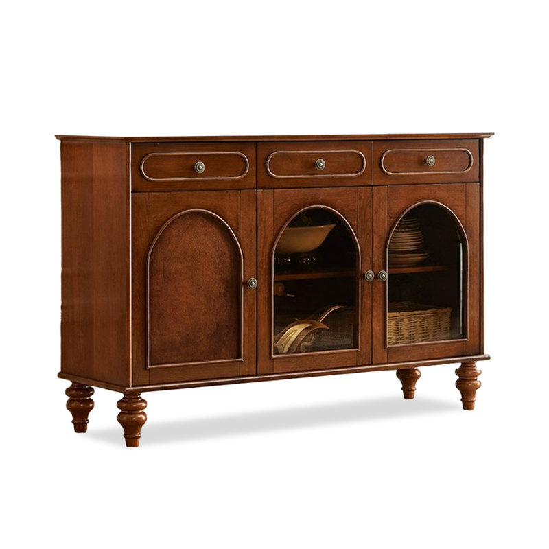 Buffet brun foncé + bois manufacturé + verre, H 35,43 po x l 51,18 po x P 15,75 po