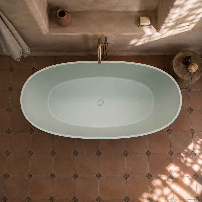 Baignoire autoportante verte sauge de 63 pouces, baignoire ovale à surface solide matte