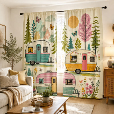Ensemble de 2 rideaux à motifs floraux rétro style VR, style bohème champêtre vintage, filtrant la lumière, pour salon, chambre, cuisine, décoration de Pâques, mur
