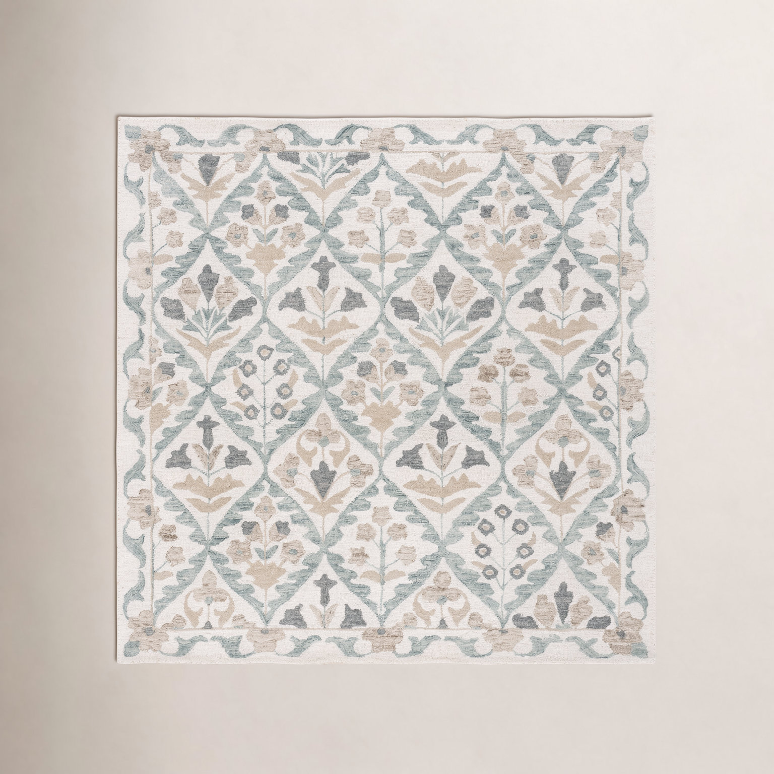 Hand-Tufted Wool Floral Rug, Square 6'
